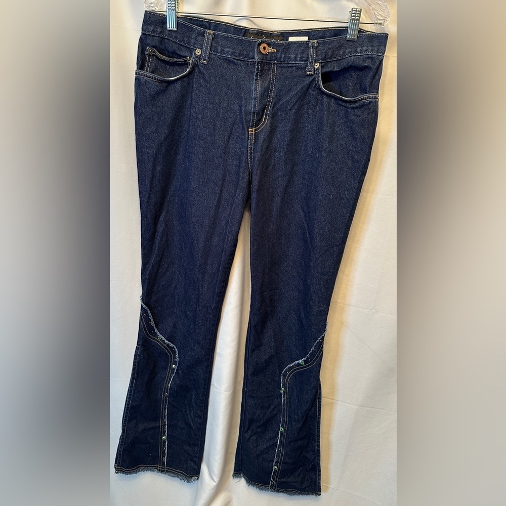 Baby Phat Y2K Flare Split Hem Size 13 Studded Jeans 32” Inseam Dark Wash